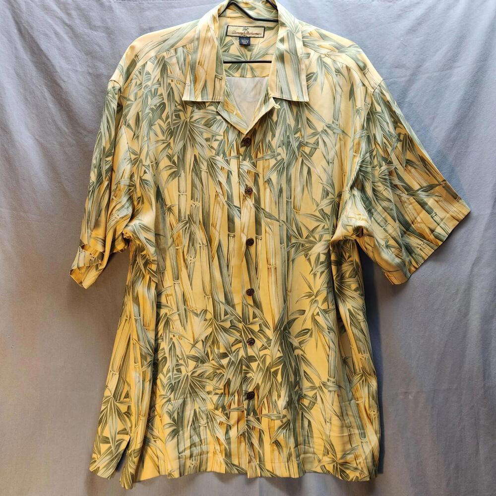 Tommy Bahama Silk Bamboo Print Hawaiian Tropical Shirt Size Large